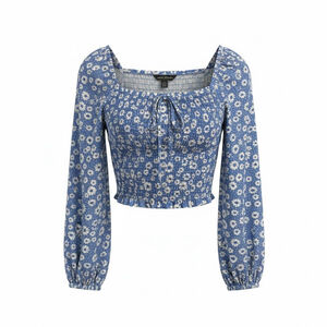 Women's Wild Fable Blue White Floral Smocked Crop Top S NWT